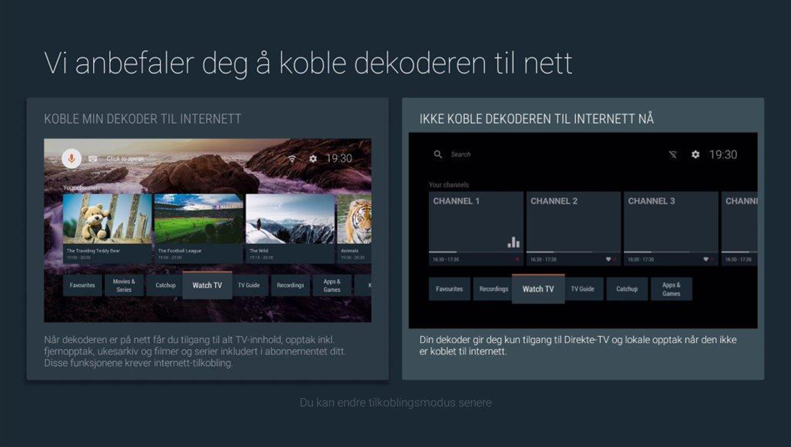 Ikke koble dekoderen til internett nå